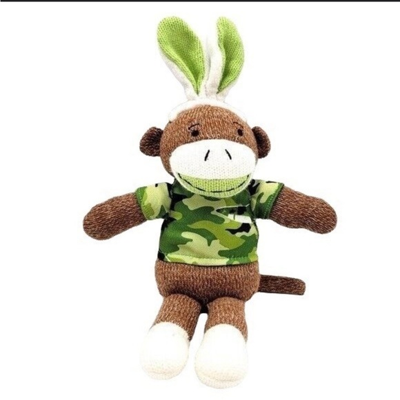 Dan Dee Camo Sock Monkey Rabbit Doll Brown 12" Ears Shark Green Shirt Easter - Picture 10 of 10